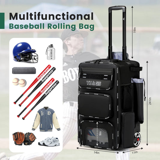 Multifunctional Outdoor Sports Trolley Baseball Bag Large Capacity Multi Compartment Waterproof Youth Softball Bag