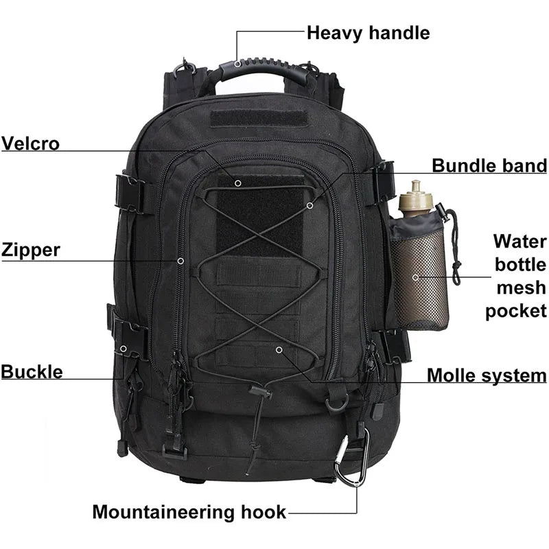 LQARMY 60L Military Tactical Backpack for Outdoor Travels