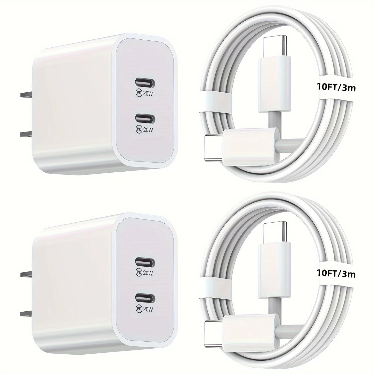 2Pack 40WPD Dual Port Charger Fast Charging With 10FT USB C To C Charging Cable For IPhone 15 Pro Max 15Pro 15 15Plus IPad Pro