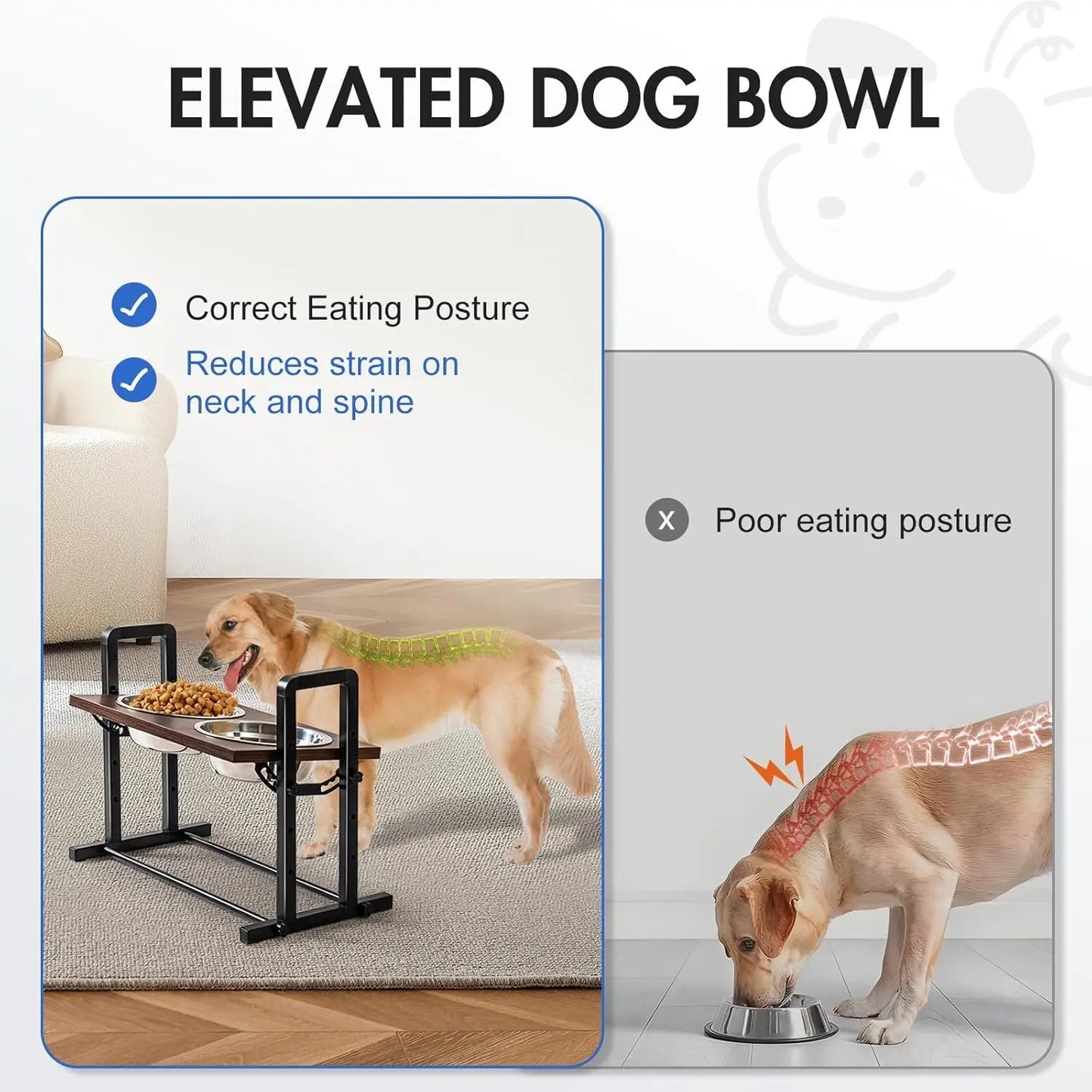 MEWOOFUN Raised Dog Bowl Height Adjustable Wooden Bowls