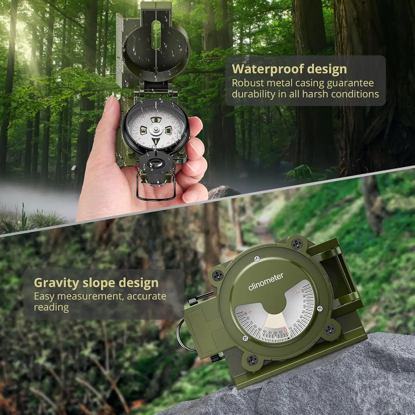 Case Lensatic Compass With Clinometer And 3000 Gauss Waterproof Military