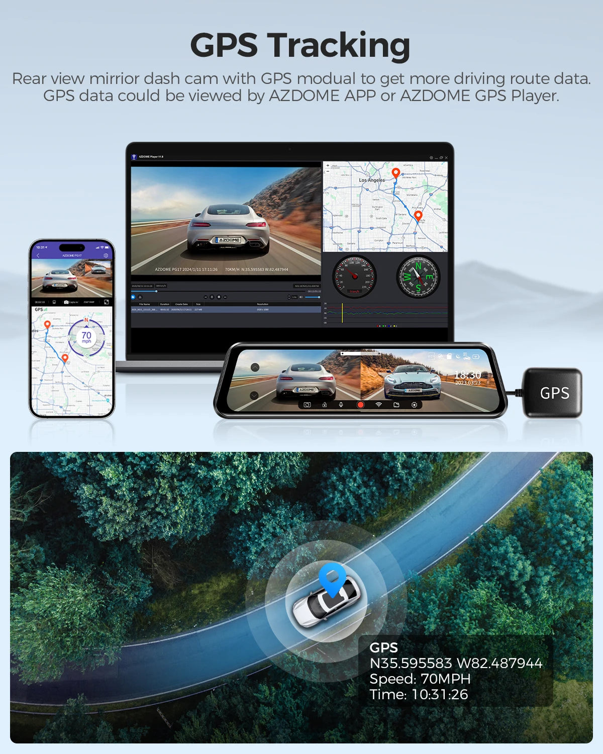 AZDOME PG17 WiFi Mirror Dash Cam 4K Front View Dual Cameras