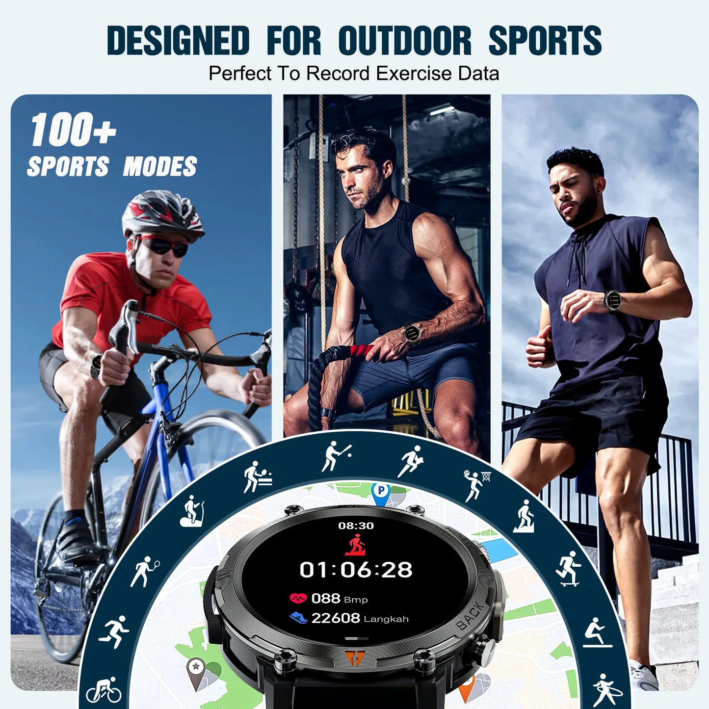 LaNikar KE3 Black Bluetooth Call Smart Watch Men Full Touch Screen Health Monitor