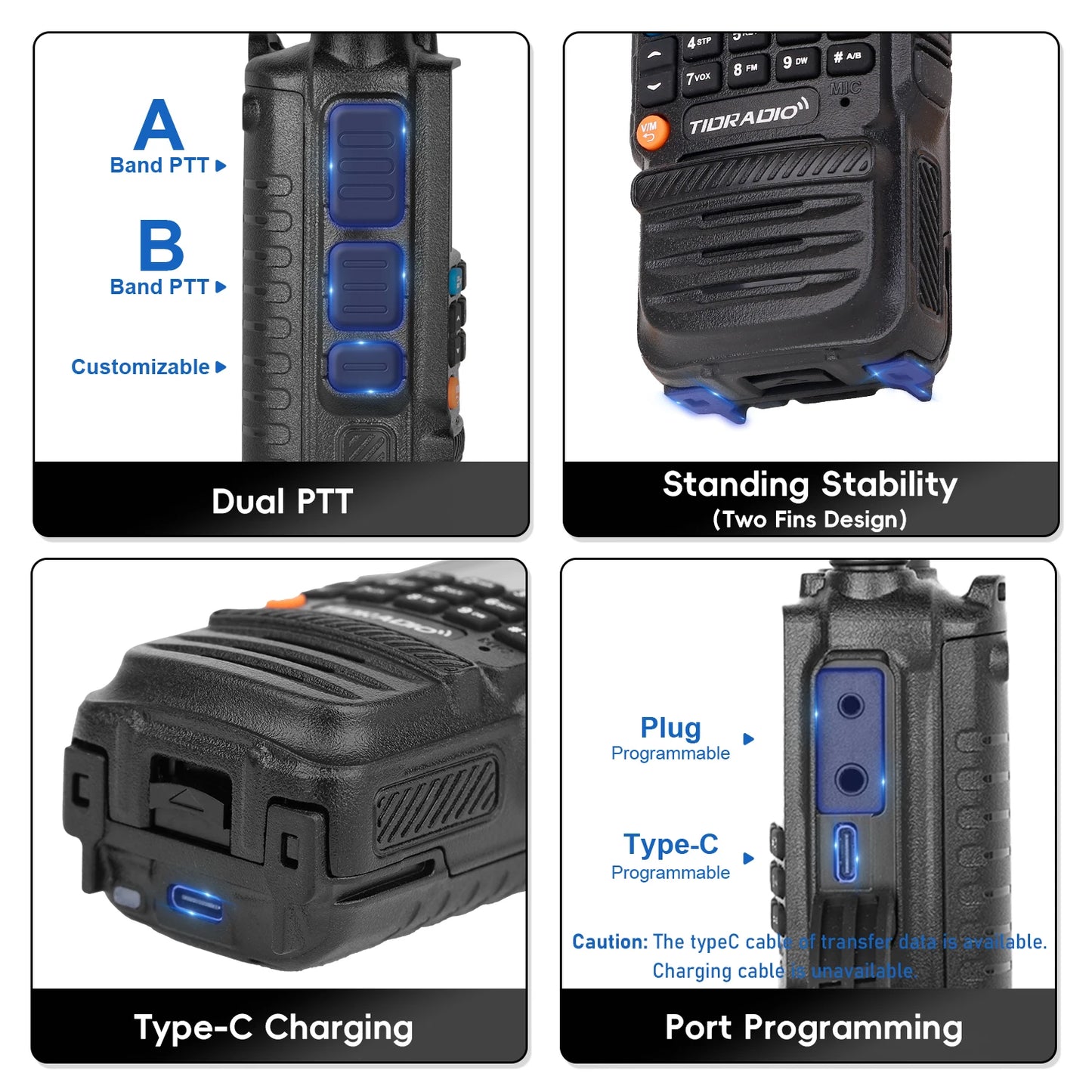 TIDRADIO H3 Walkie Talkie Phone APP Wireless Programming HAM Air Band Long Range Radio USB Type-C Cable Programming and Charge