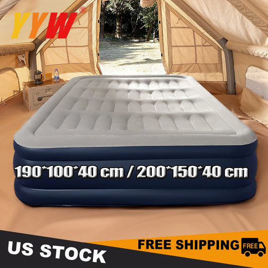 Foldable Inflatable Air Mattress With Built-in Pump, Indoor or Camping, Multiple Sizes
