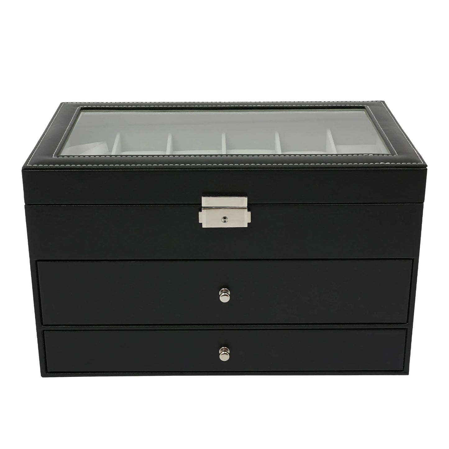 Hign-concerned 3 Tiers Jewelry Box Display Case Glass Top