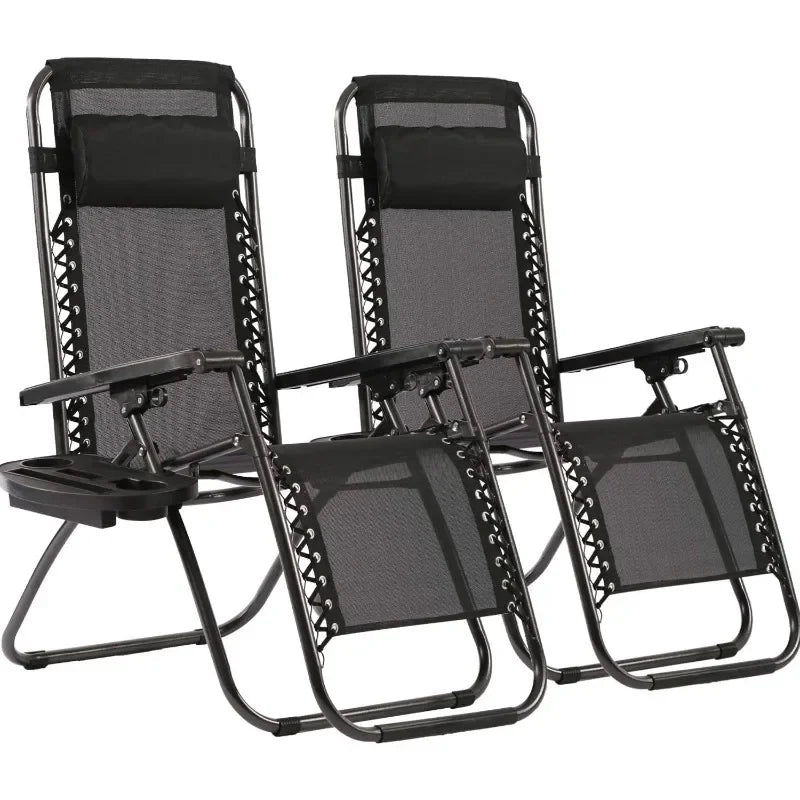Zero Gravity Lounge Chairs Set with Pillow and Cup Holder