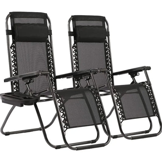 Zero Gravity Lounge Chairs Set with Pillow and Cup Holder