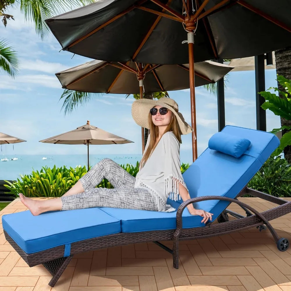 Outdoor Lounge Chairs Set of Beach Wicker Chaise Lounge