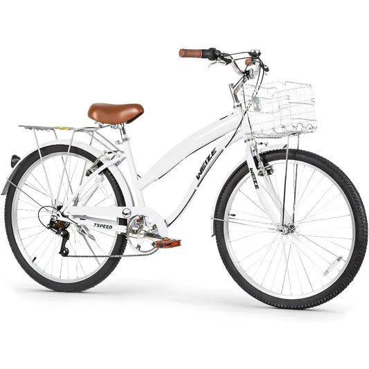 YTYINFork Beach Cruiser Bike 7Speed Steel Frame Fenders
