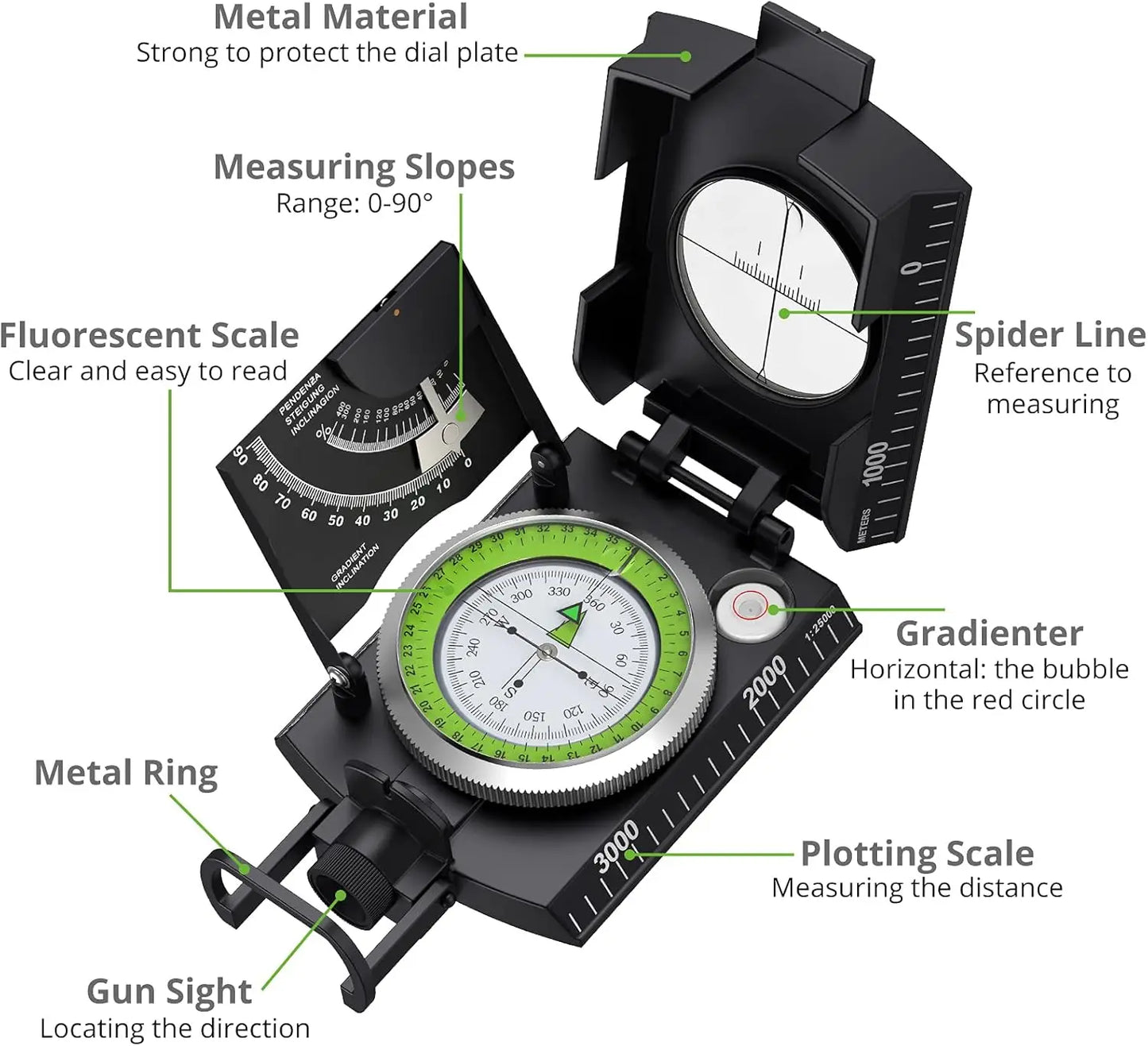 Proster Waterproof Compass With Fluorescent Dial Clinometer