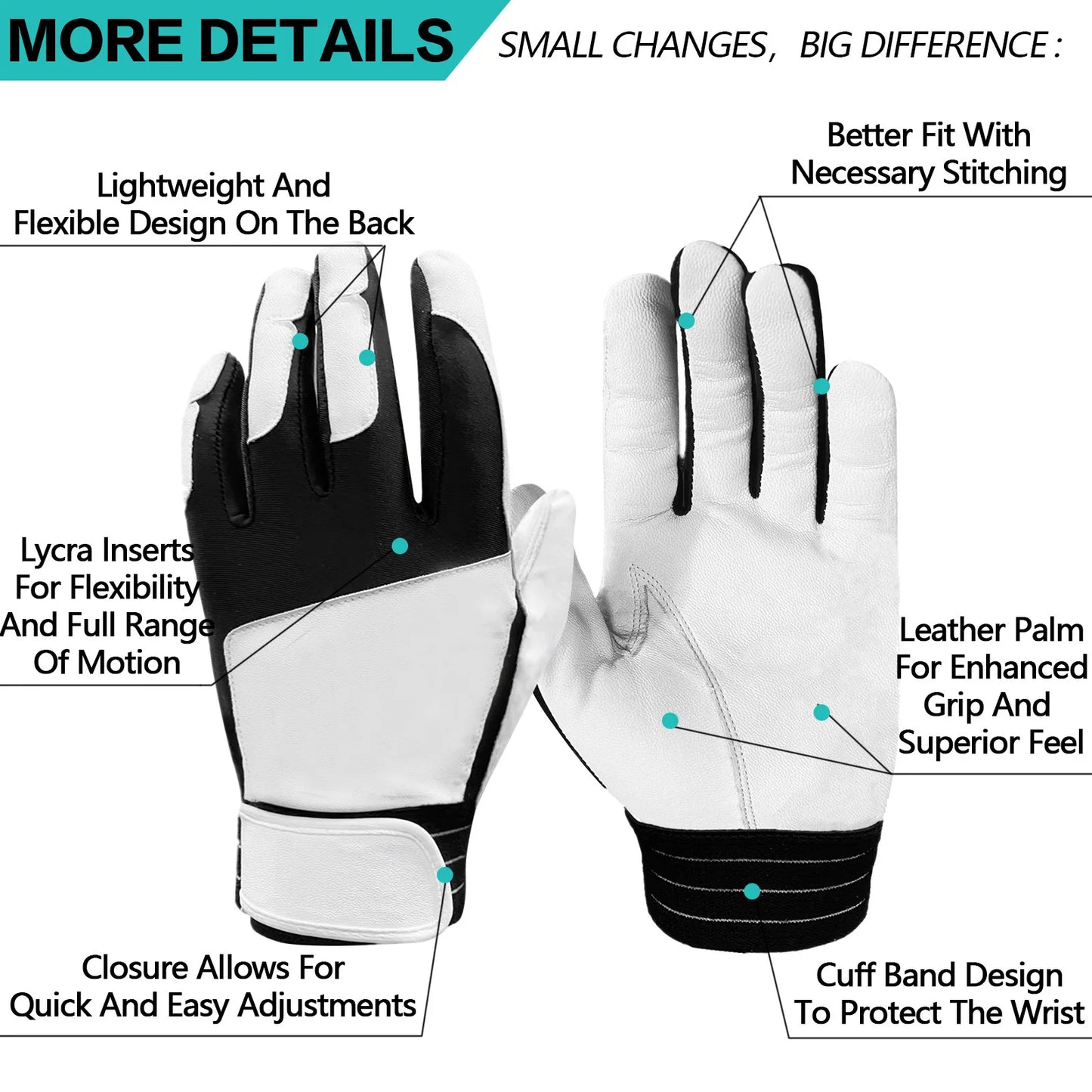 Batting Gloves Men Adult for Baseball Softball Cabretta Leather