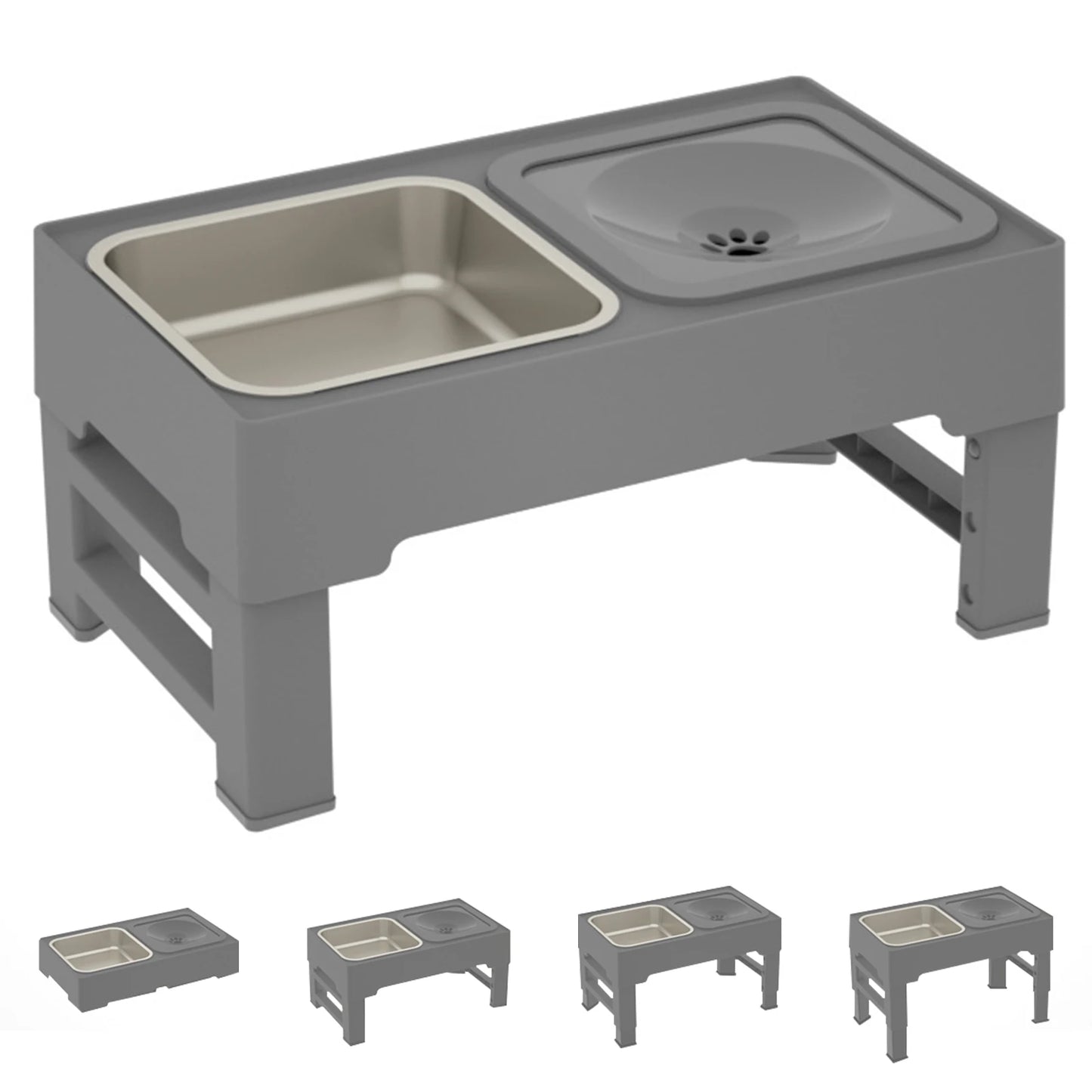Elevated Dog Food Slow Feeder 4 Adjustable Heights Bowl Stand