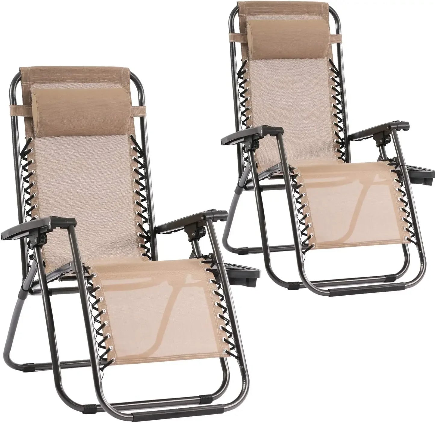 Zero Gravity Lounge Chairs Set with Pillow and Cup Holder