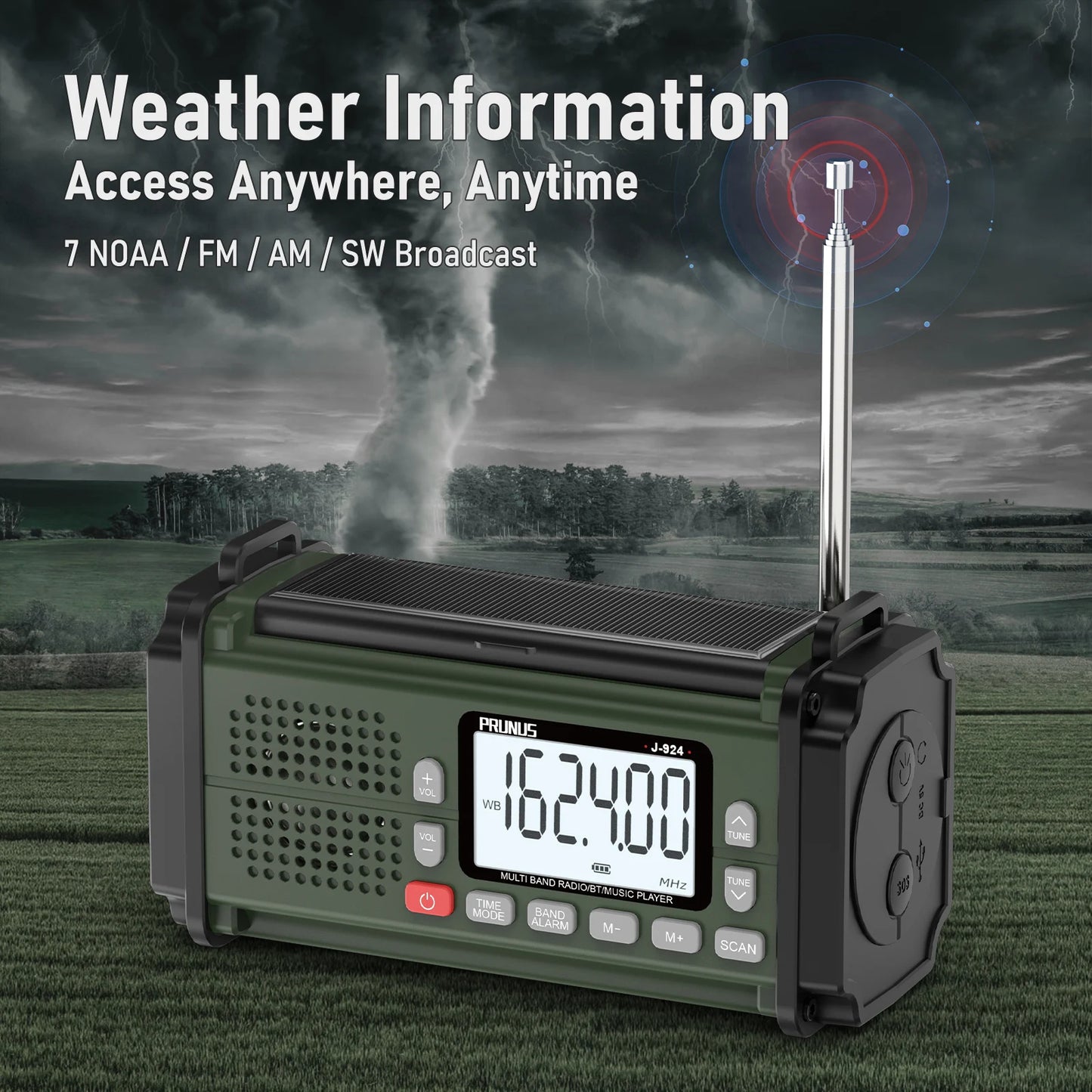 Prunus 924 10000mAh Hand Crank Radio Solar Power Bank