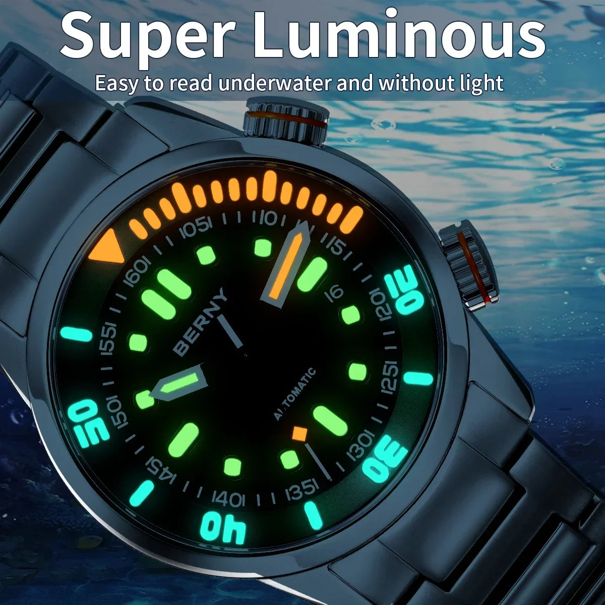 BERNY Automatic Dive Watch for Men 20ATM Sapphire Design