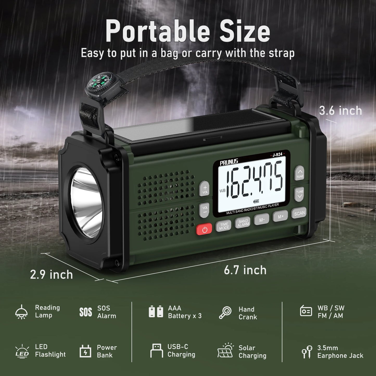 Prunus 924 10000mAh Hand Crank Radio Solar Power Bank