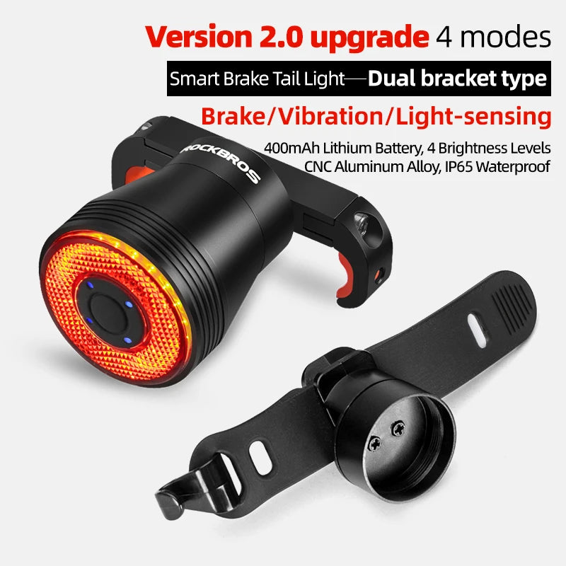 ROCKBROS Smart Bicycle Rear Light Auto Brake Sensing Waterproof Type-C Bike Taillight