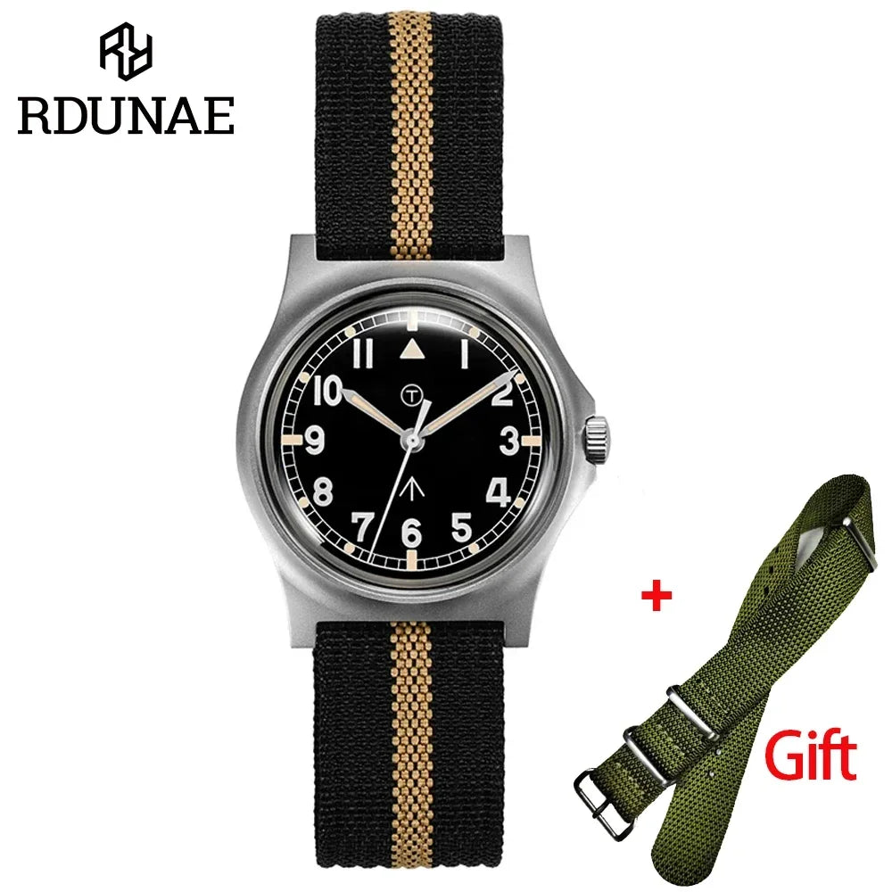 RDUNAE G10 34.5mm Retro Military Watch 316L Stainless Steel K1 Mineral Glass Luminous Personality Sports Quartz Men Pilot Watch