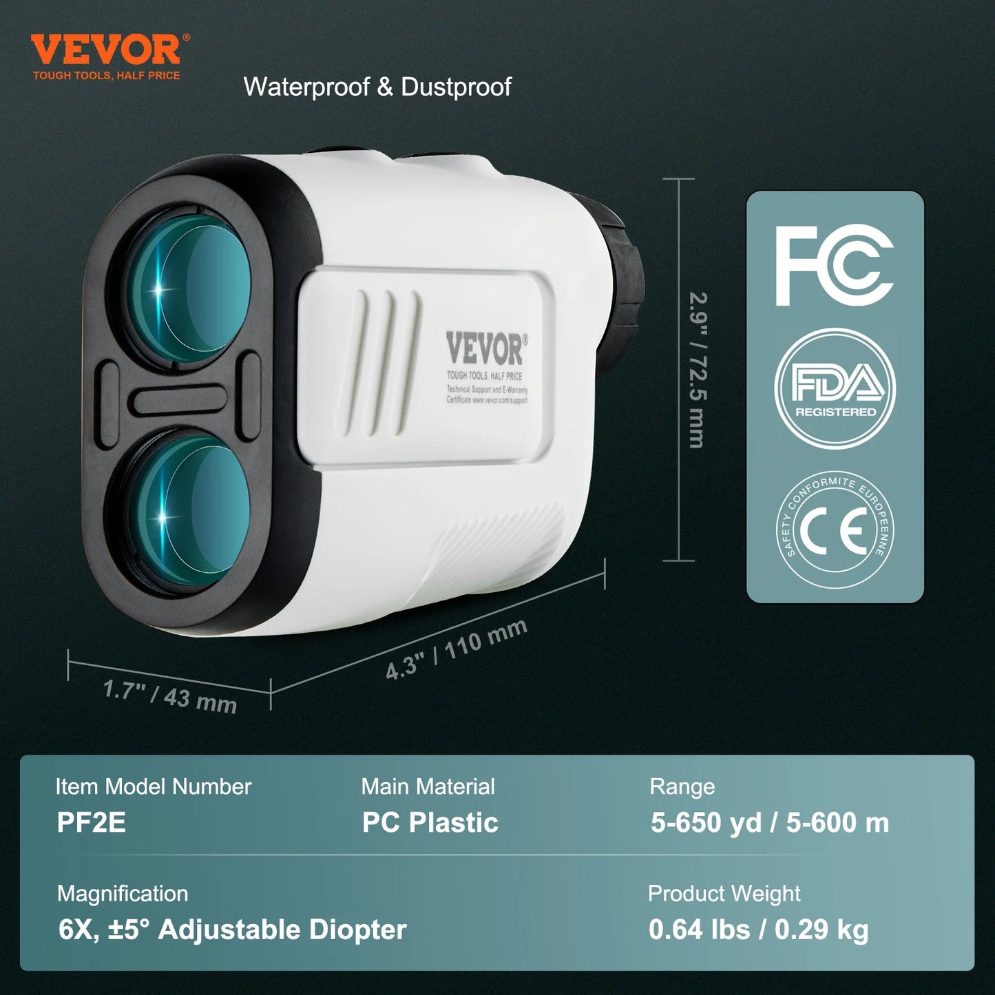 Golf Laser Rangefinder High Precision 6X Magnification for Golf/Hunting VEVOR