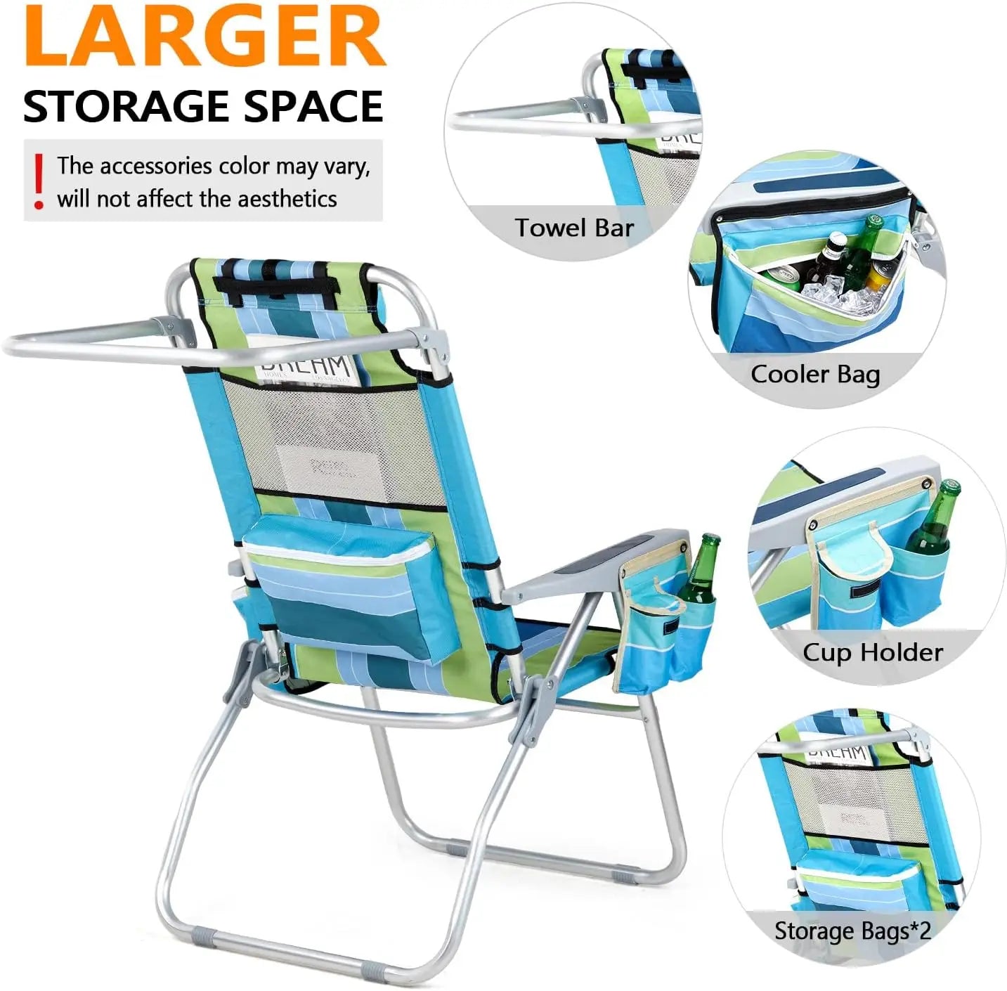Lightweight Folding Beach Chairs with Cooler Bag and Cup Holders