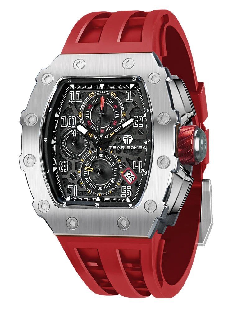 TSAR BOMBA Watch for Men Top Brand Luxury Waterproof Quartz Wristwatch Tonneau Clock Chronograph Rectangle Mens Watch