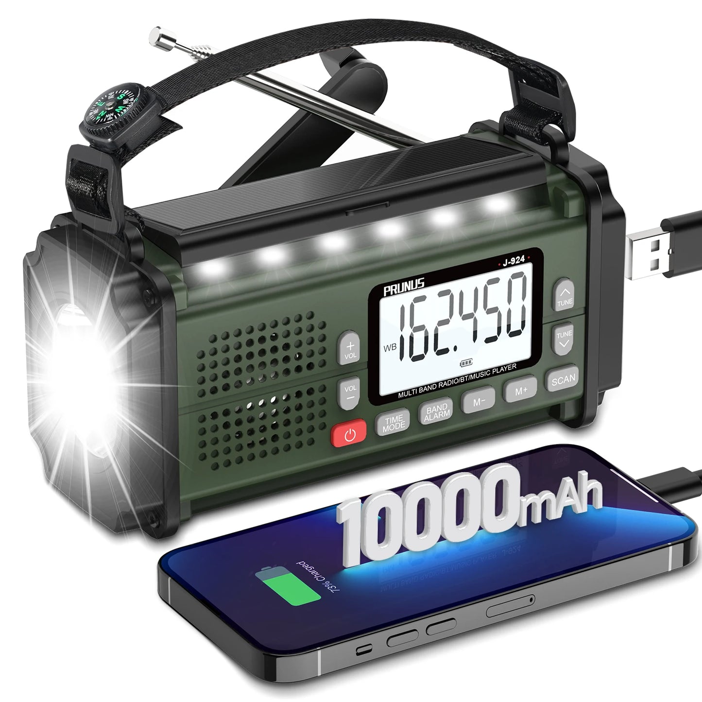 Prunus 924 10000mAh Hand Crank Radio Solar Power Bank