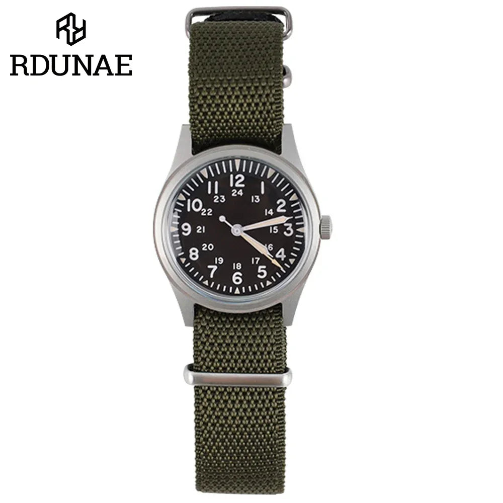 RDUNAE G10 34.5mm Retro Military Watch 316L Stainless Steel K1 Mineral Glass Luminous Personality Sports Quartz Men Pilot Watch
