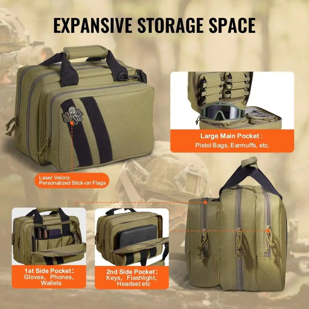 Tactical Bag for 2 Pistol Range Case with Pouches Brown