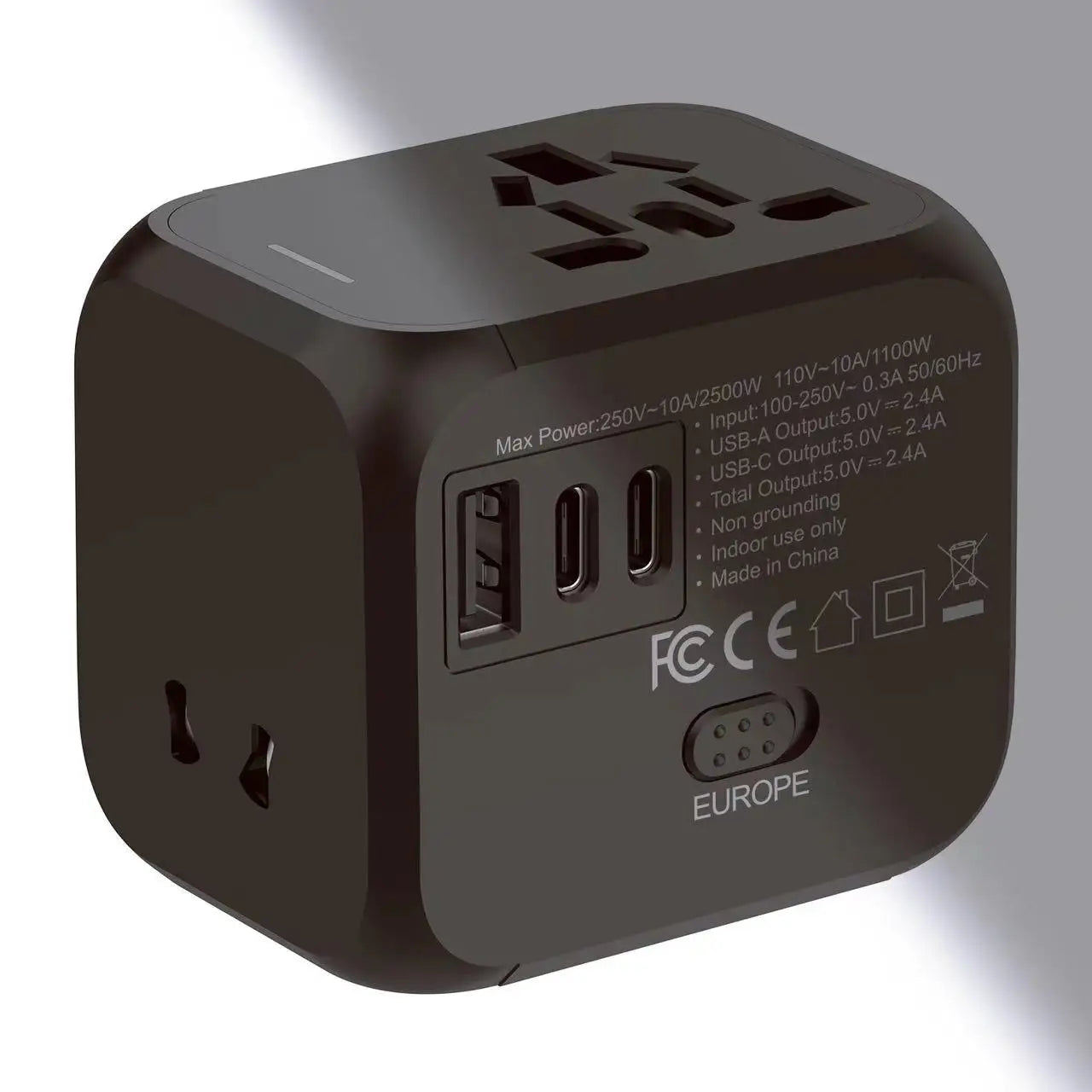 Universal Travel Power Adapter Compact Converter with Multi Plug Outlets for Global Use