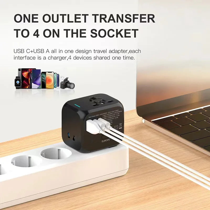 Universal Travel Power Adapter Compact Converter with Multi Plug Outlets for Global Use