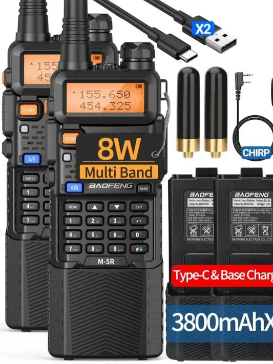 Baofeng M-5R Walkie Talkie Two Way Radio Set with Air Band, FM, and more