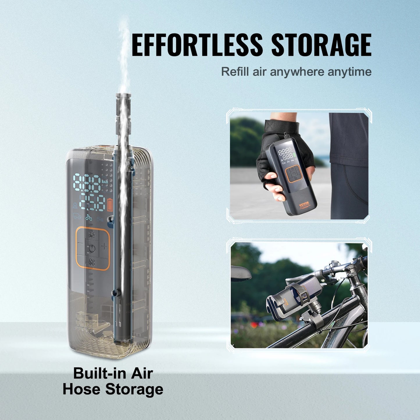 VEVOR Tire Inflator Portable Air Compressor 150 PSI Rechargeable Electric Pump for Car Motorcycle Bike