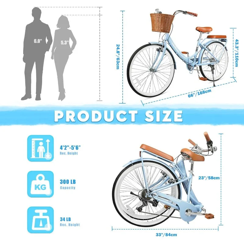 Folding Commuter/Beach Cruiser Bike Women 7 Speed