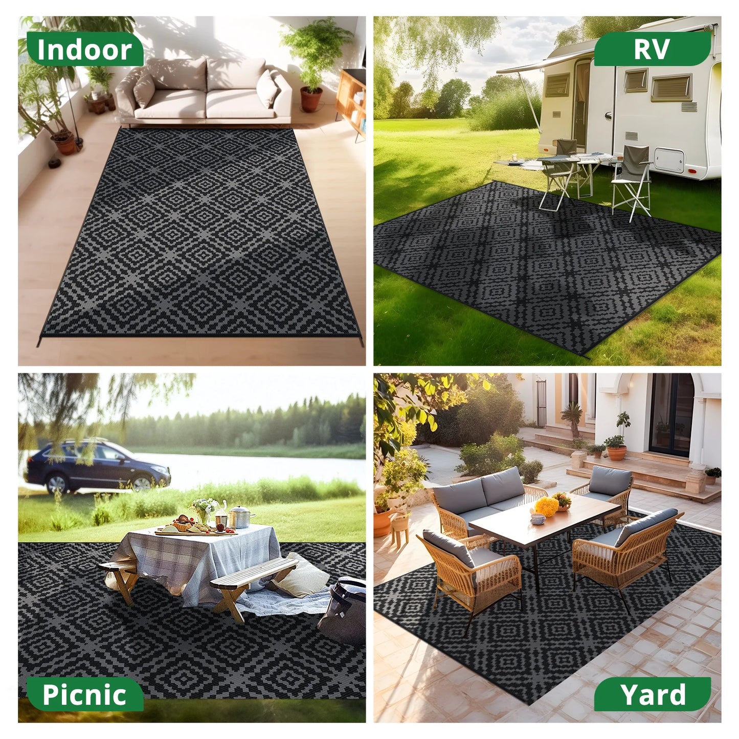 Outdoor Camping Rug Waterproof Reversible Mat UV PVC RV