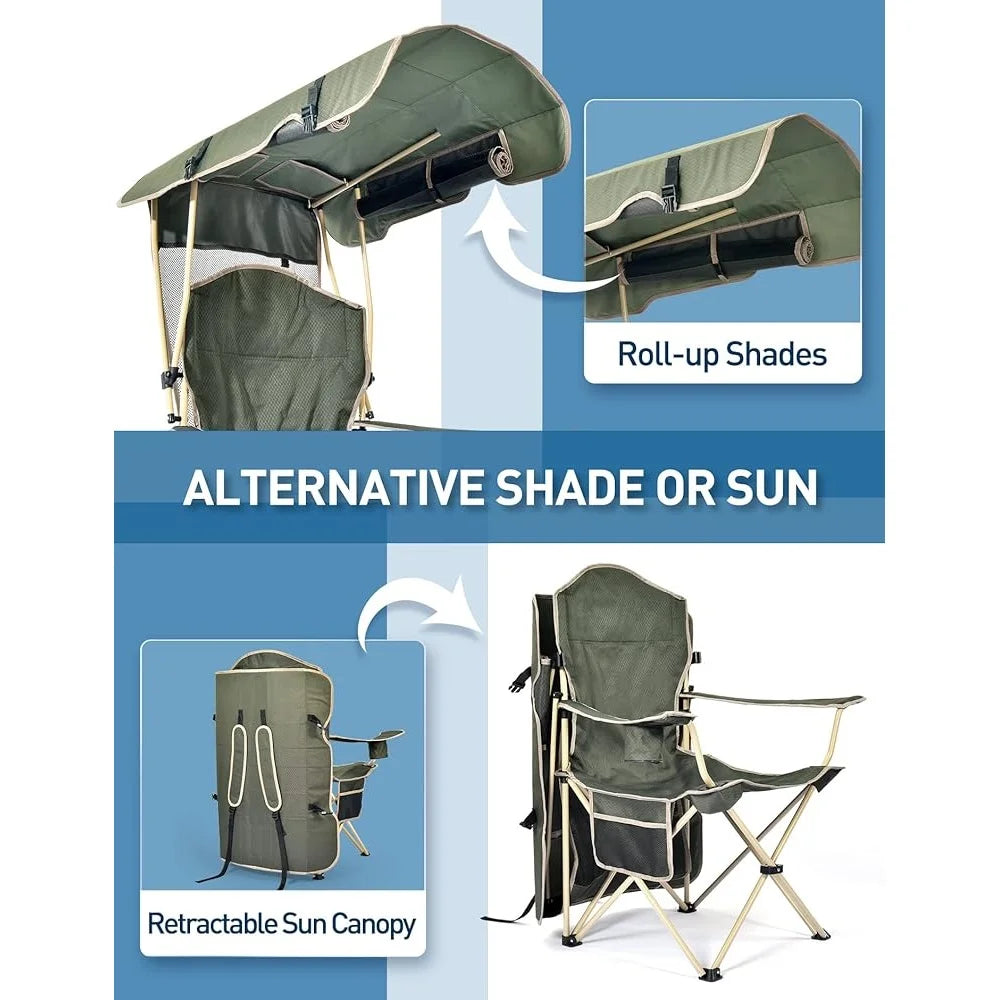 Folding Beach Chair with Canopy Shade Heavy Duty Support 330 lbs