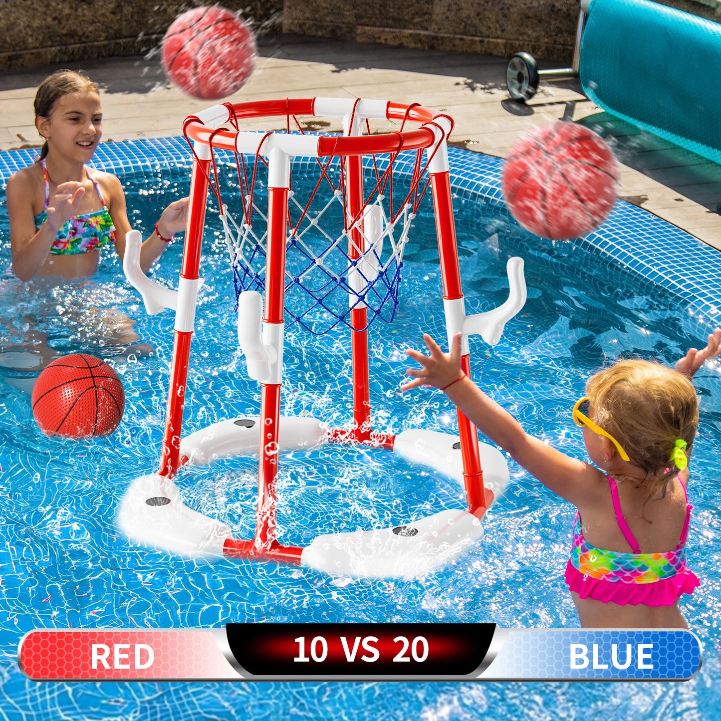 Summer Pool Basketball Hoop Toys Floating Game With 4 Balls