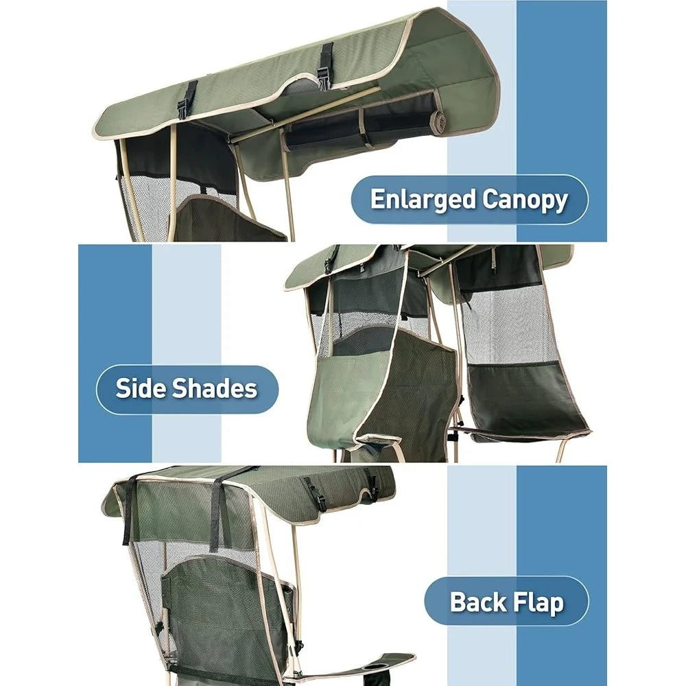 Folding Beach Chair with Canopy Shade Heavy Duty Support 330 lbs