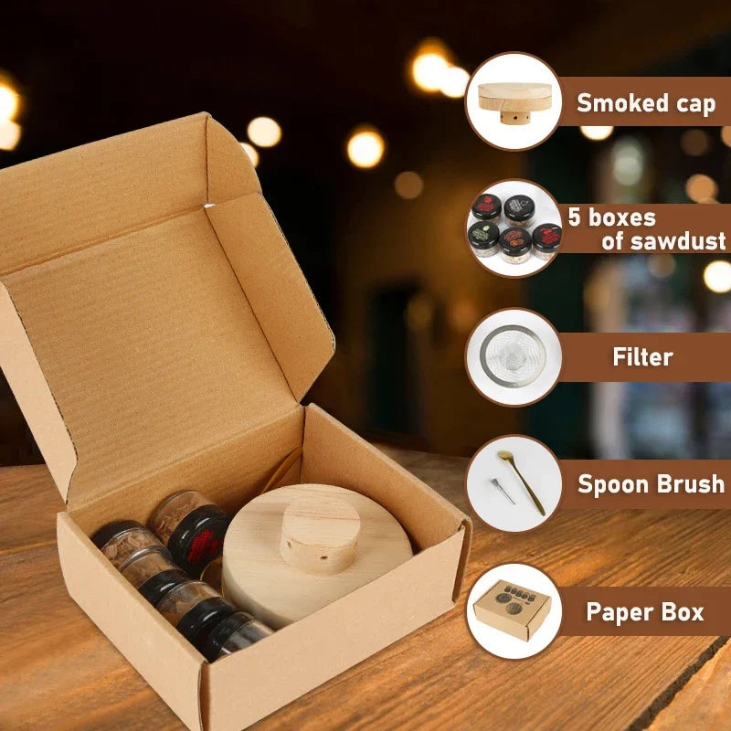 Wooden Cocktail Smoker Kit With 5 Flavor Wood Chips For Infusing