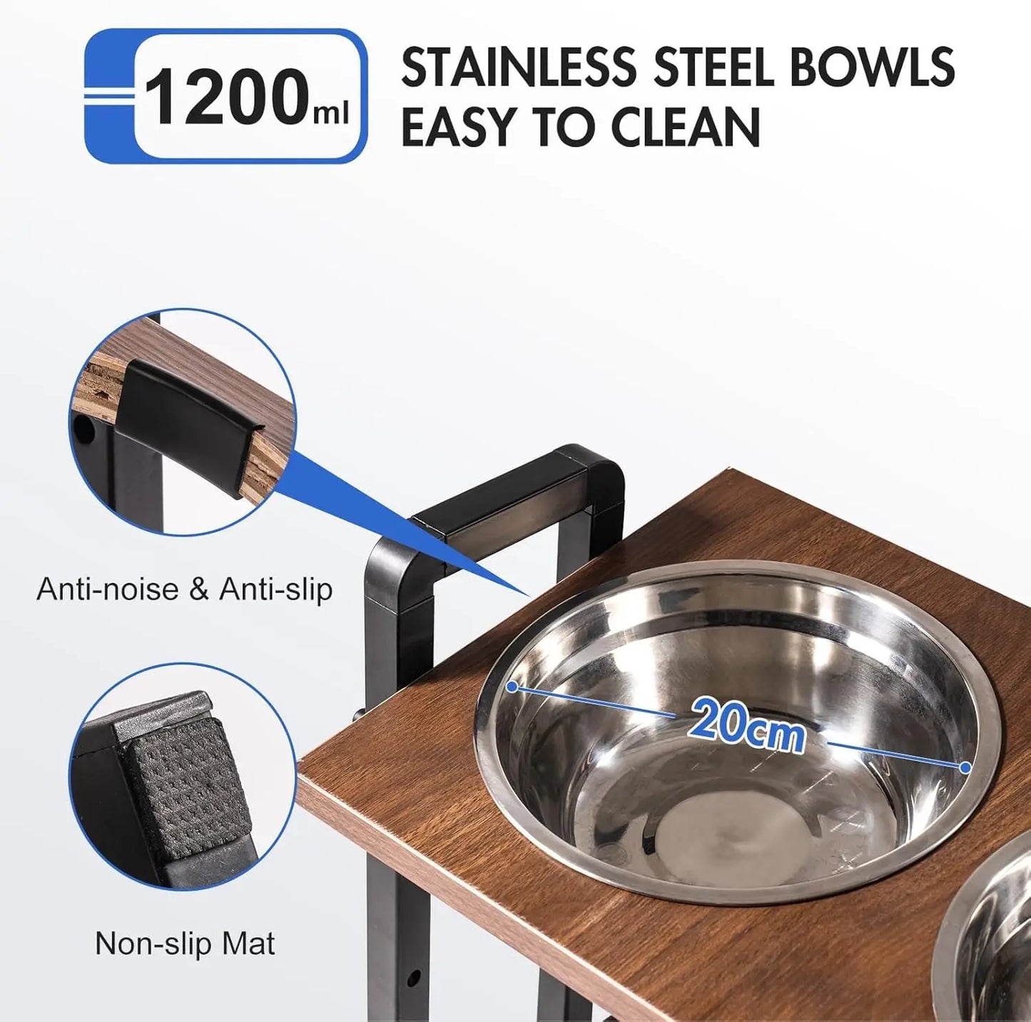 MEWOOFUN Raised Dog Bowl Height Adjustable Wooden Bowls