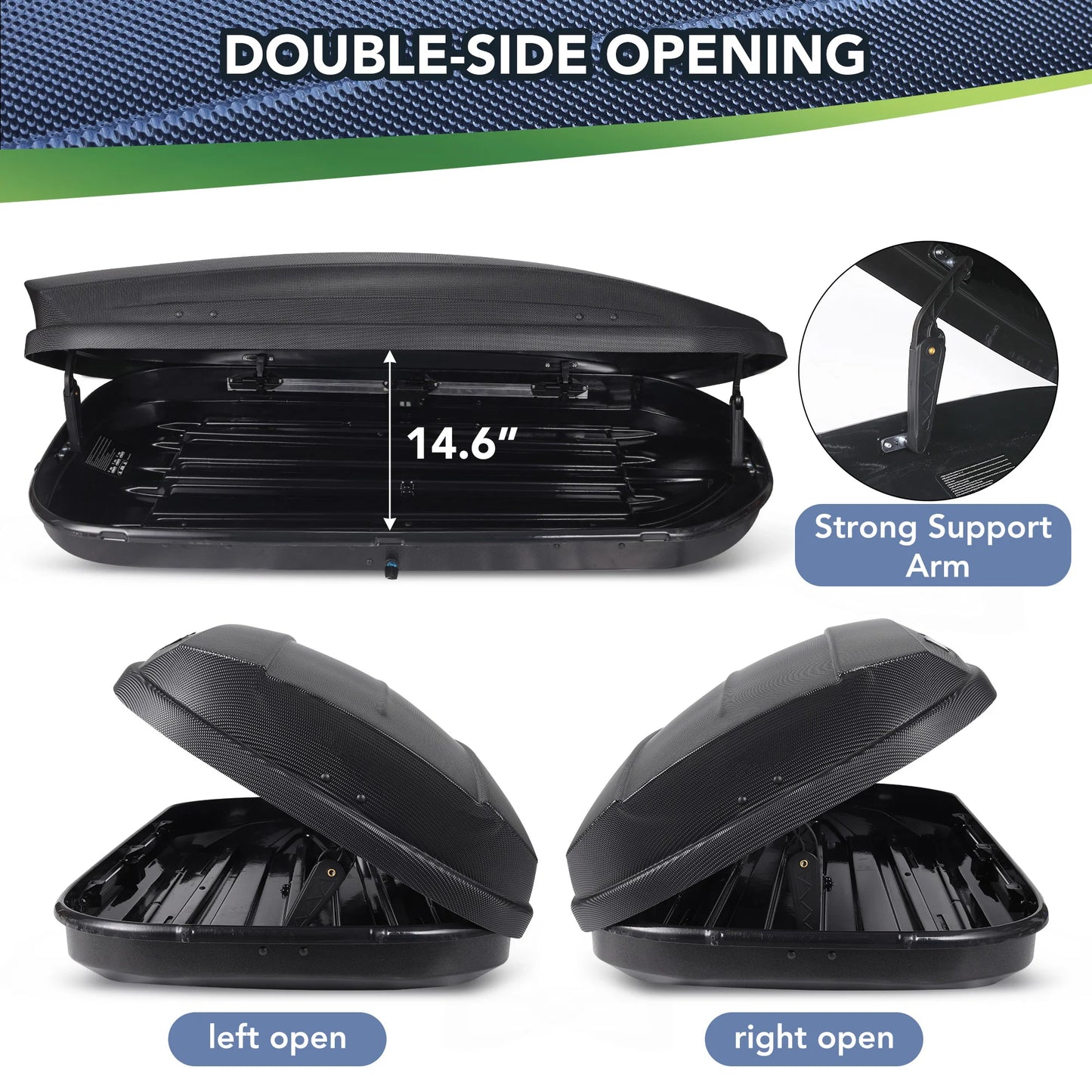 Car RV Rooftop Cargo Box Dual-Sided Opening Waterproof 165Lbs Capacity