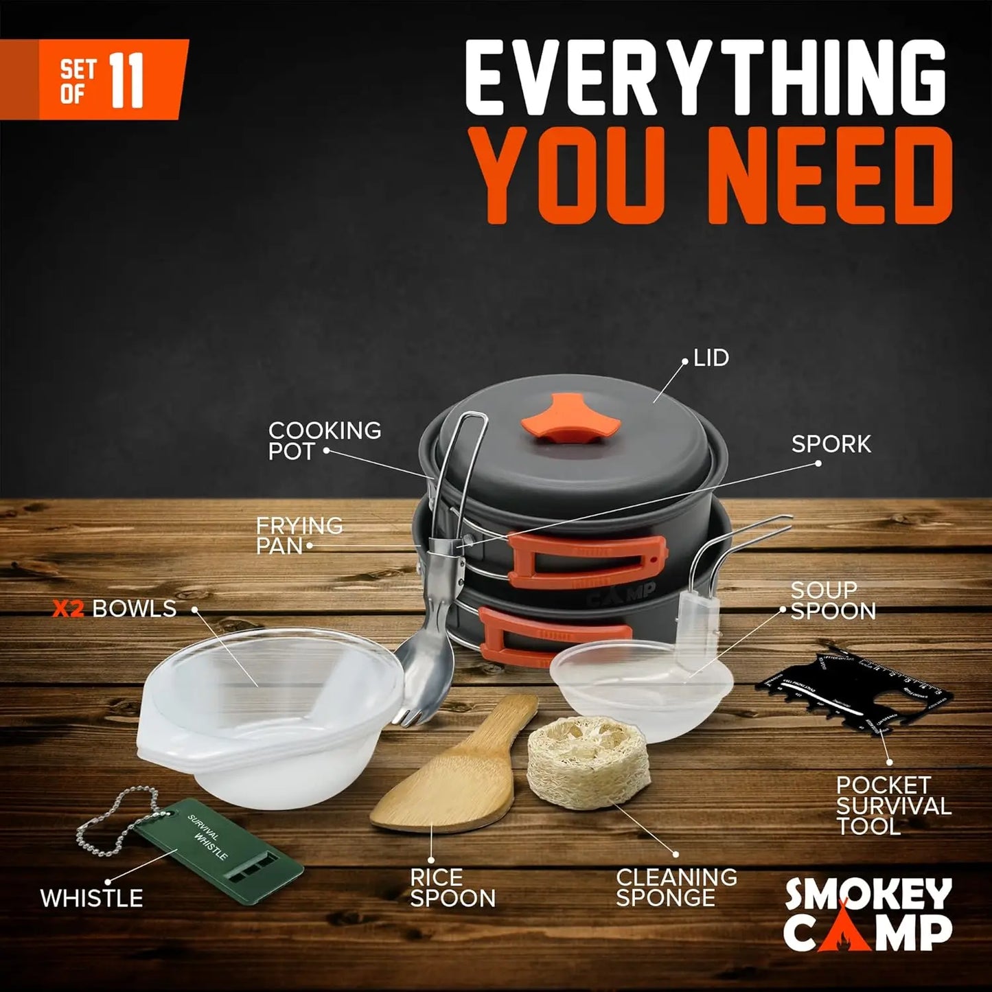 Portab Camping Mess Kit With Stove All In One Nonstick