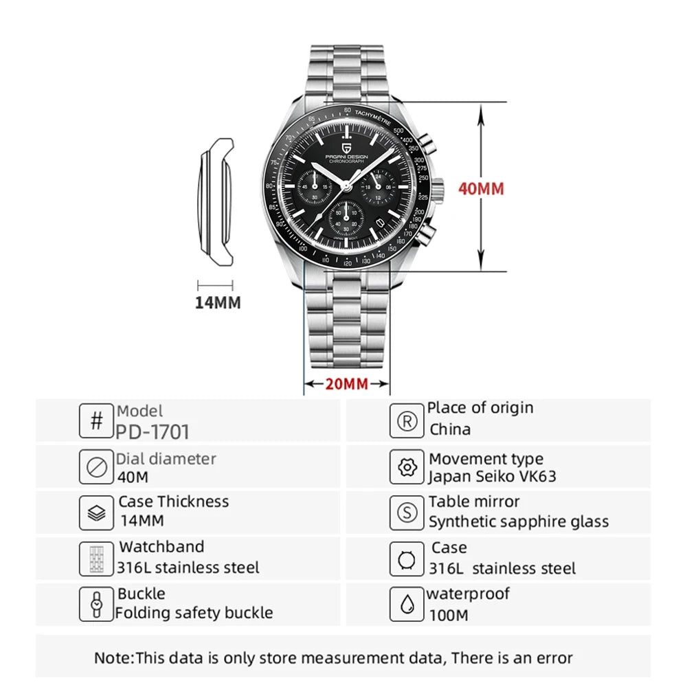 PAGANI DESIGN Moon Mens Watches Luxury Automatic Chronograph