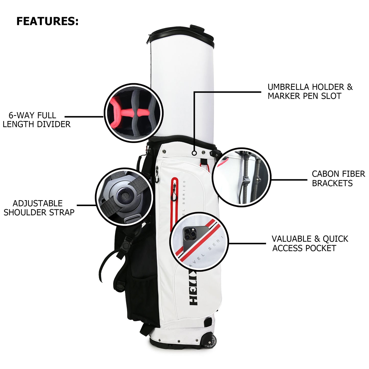 Helix Golf Stand Bag With Retractable Top Cover And Wheels