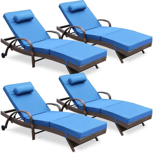 Outdoor Lounge Chairs Set of Beach Wicker Chaise Lounge