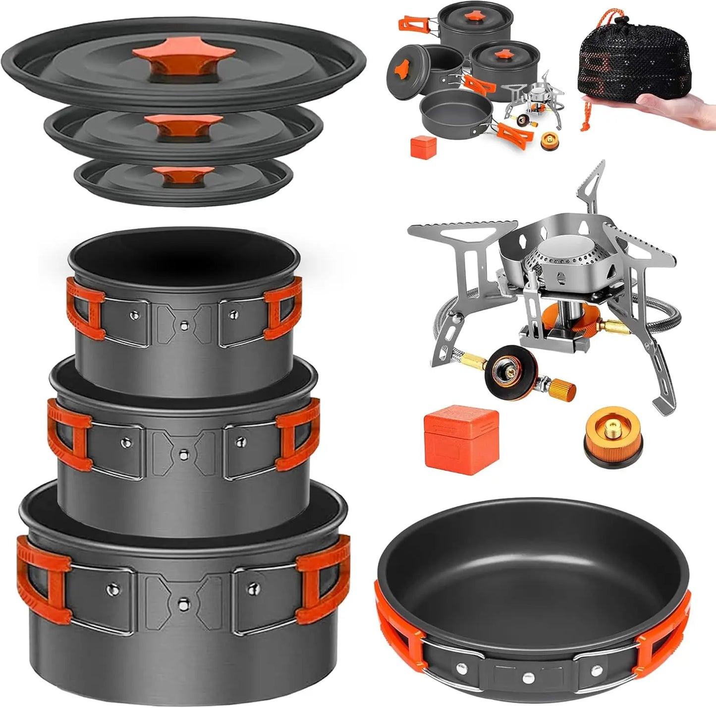 Portab Camping Mess Kit With Stove All In One Nonstick
