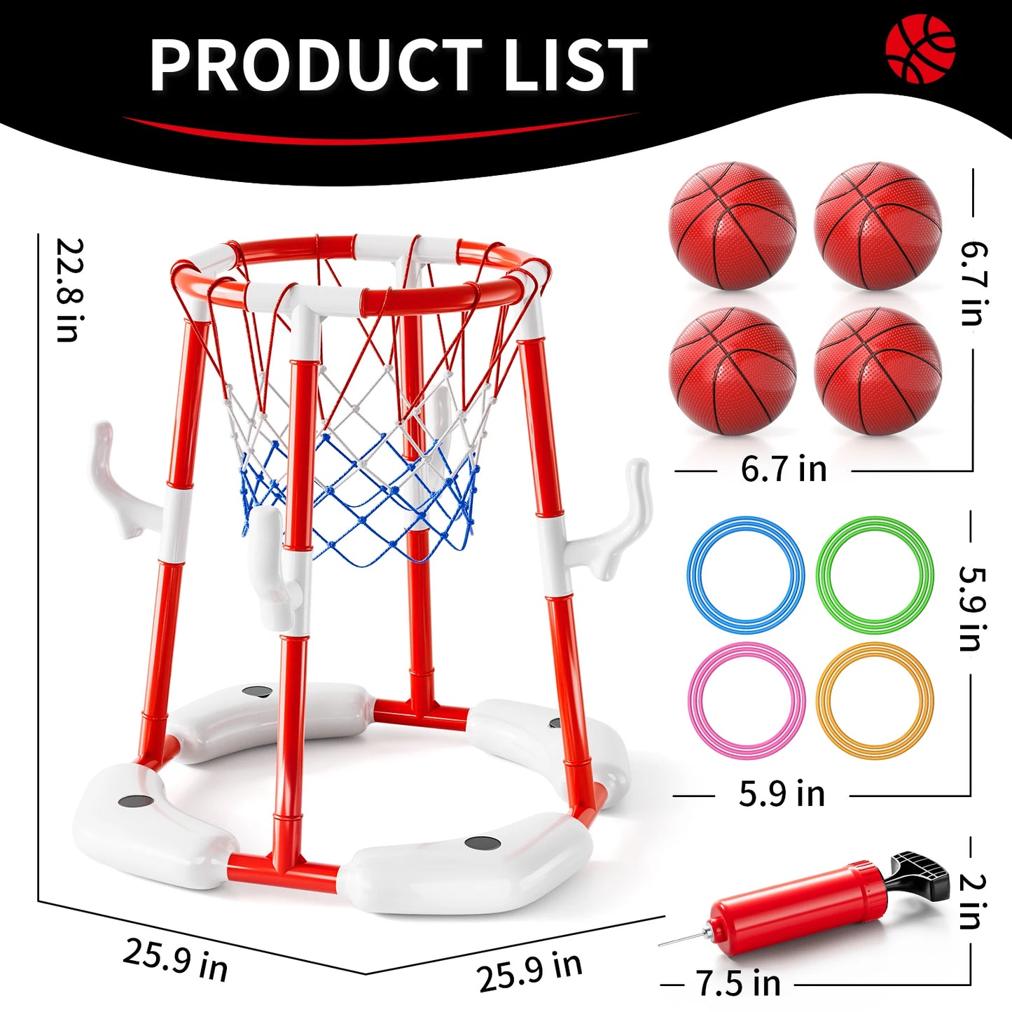 Summer Pool Basketball Hoop Toys Floating Game With 4 Balls