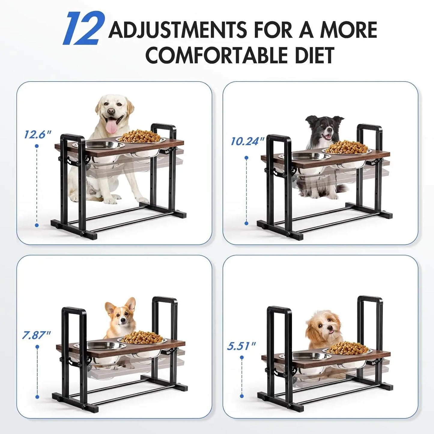 MEWOOFUN Raised Dog Bowl Height Adjustable Wooden Bowls