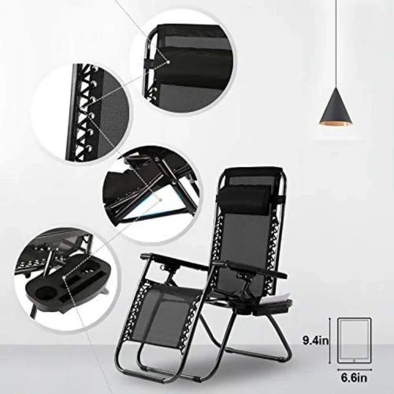 Zero Gravity Lounge Chairs Set with Pillow and Cup Holder