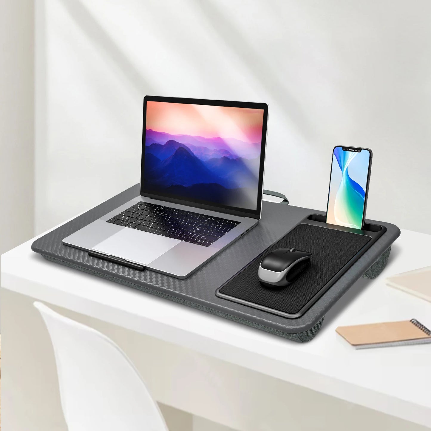 Home Office Pro Lap Desk with Mouse Pad and Phone Holder 21.1x12inch Portable Lightweight